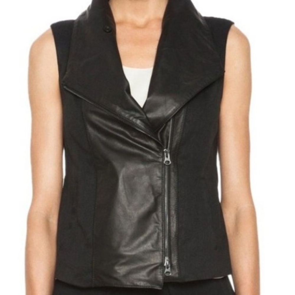 Women's Black Sleeveless Jacket 100%Leather